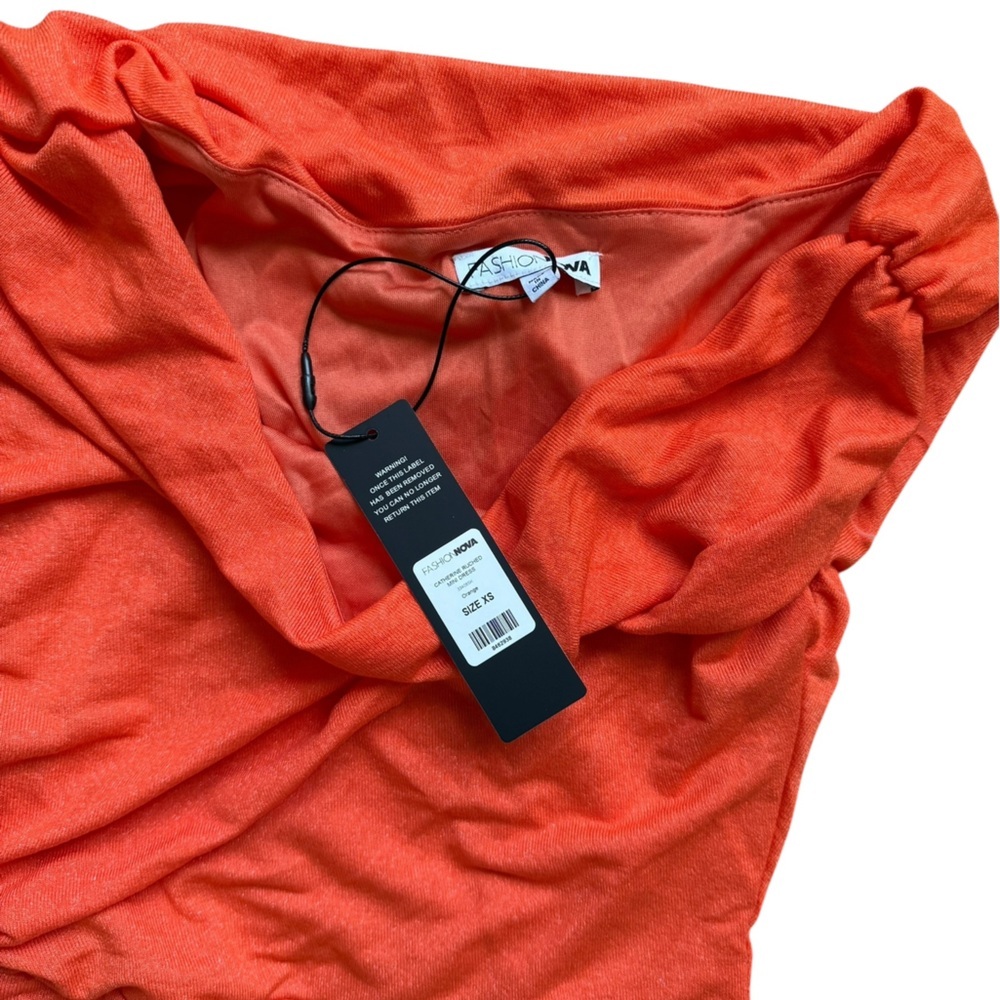 Fashion Nova Orange Ruched Mini Dress – XS - Picture 3 of 5